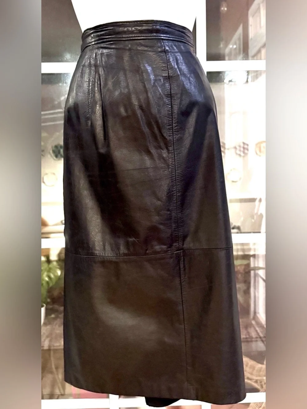 🖤COMIT🖤 VTG LEATHER BACK SLIT LINED BELOW KNEE PENCIL SKIRT❤️‍🔥